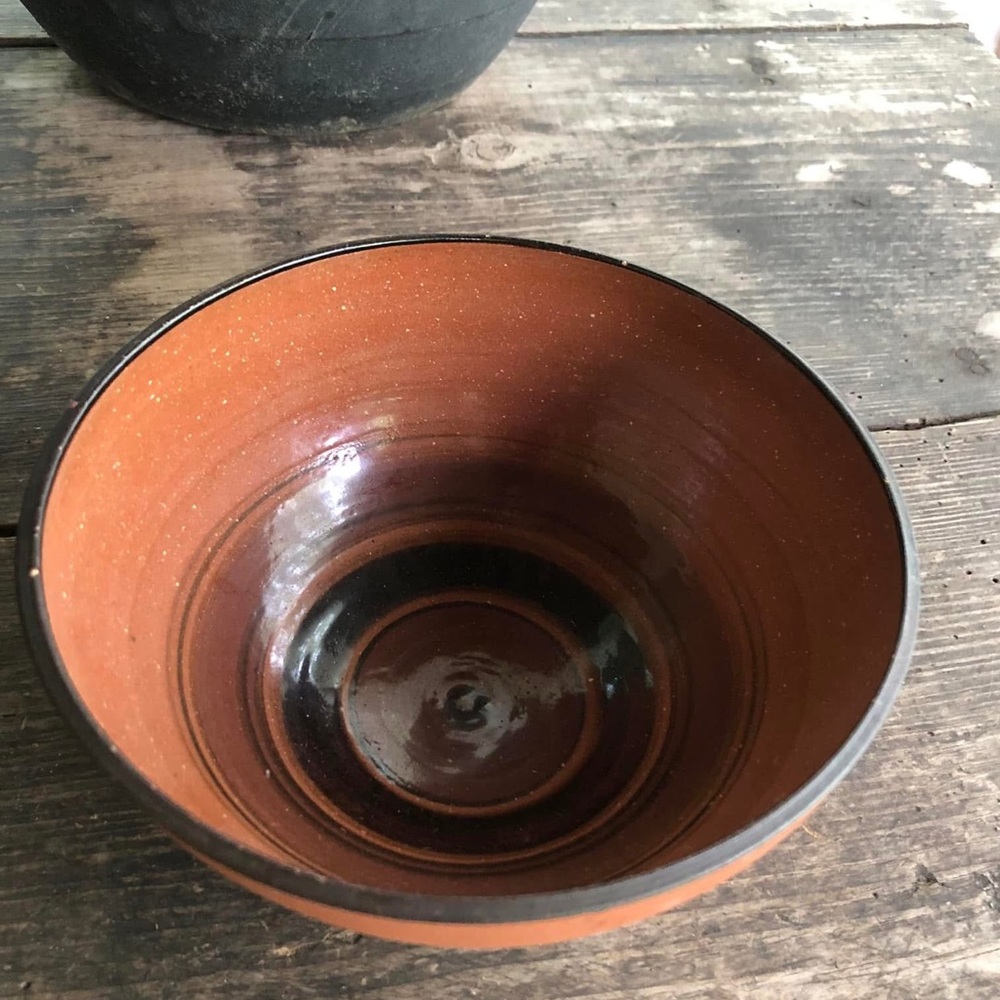 VTG Rina Peleg Artist Studio Pottery BOWL Signed Inside Glazed Concentric Rings